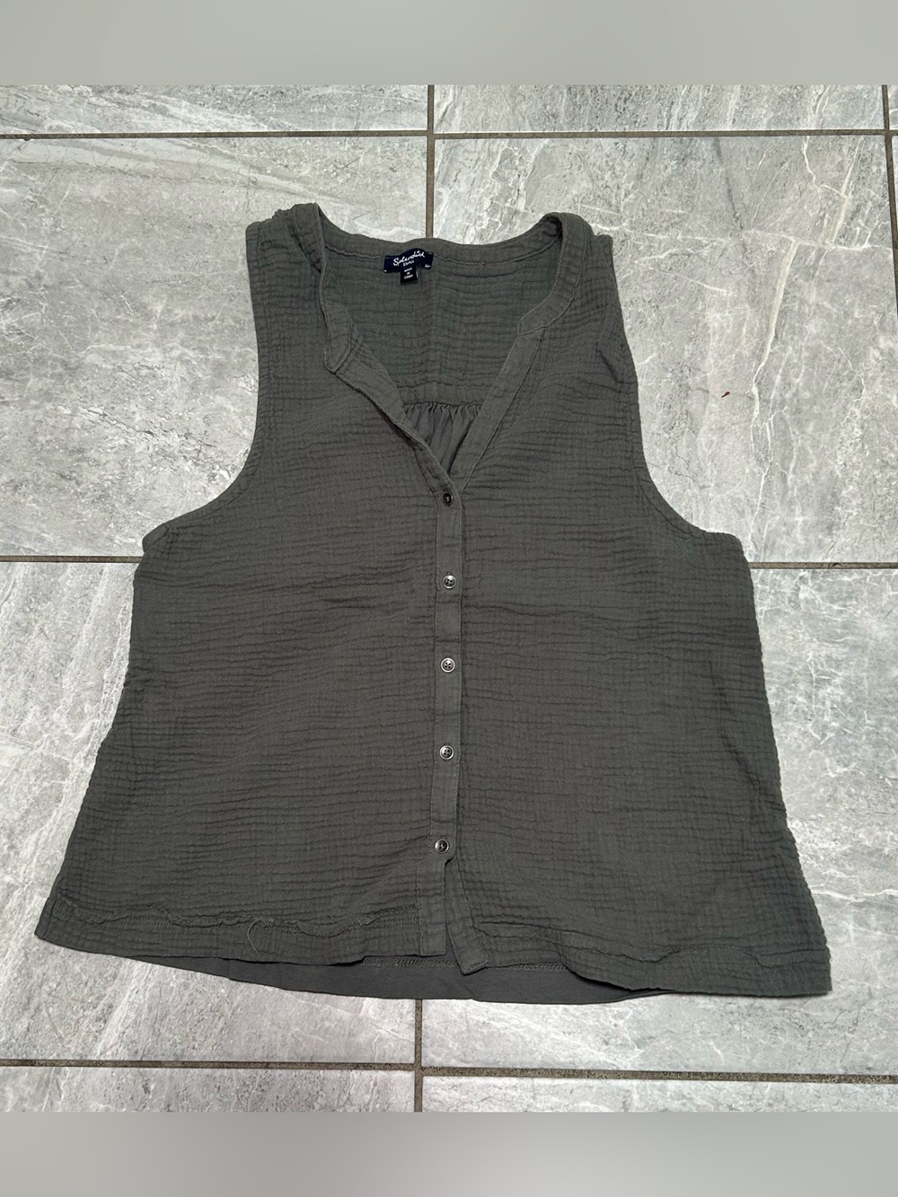 Splendid Women’s Small Gray Gauze Sleeveless Button Front Tank Top